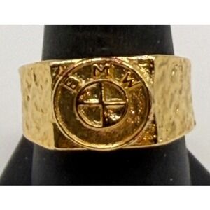 BMW Logo Gold Tone Ring Size 9.5 Textured Band Automotive Style